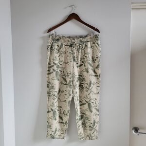 Lucky Brand Floral Leaves Linen Blend Womens Straight Leg Ankle Pant Size Medium